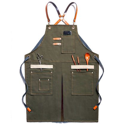 Kohana Adjustable Denim Work Apron with Utility Pockets, Multi-Purpose Cross-Back Cross-Strap Apron