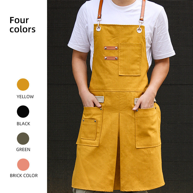 Kohana Adjustable Denim Work Apron with Utility Pockets, Multi-Purpose Cross-Back Cross-Strap Apron