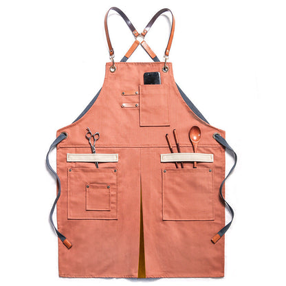 Kohana Adjustable Denim Work Apron with Utility Pockets, Multi-Purpose Cross-Back Cross-Strap Apron