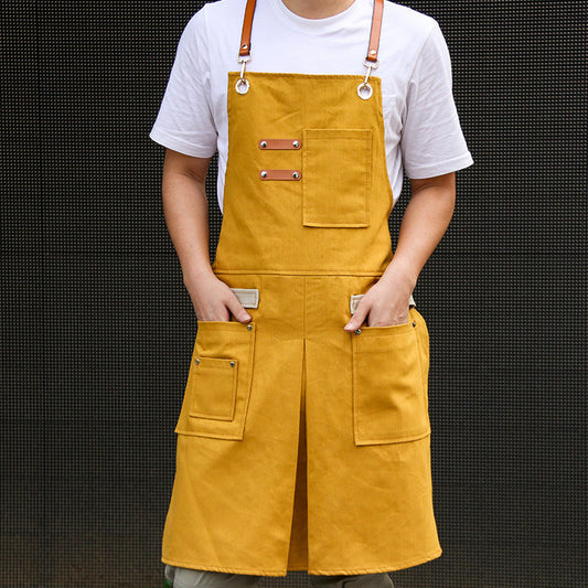 Kohana Adjustable Denim Work Apron with Utility Pockets, Multi-Purpose Cross-Back Cross-Strap Apron