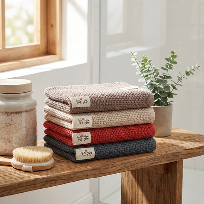 Kohana Sakura Waffle Weave Cotton Kitchen Towels, Japanese-Style Dish Cloths (4-Pack)