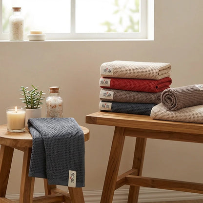 Kohana Sakura Waffle Weave Cotton Kitchen Towels, Japanese-Style Dish Cloths (4-Pack)