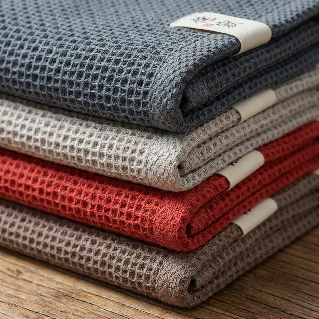 Kohana Sakura Waffle Weave Cotton Kitchen Towels, Japanese-Style Dish Cloths (4-Pack)