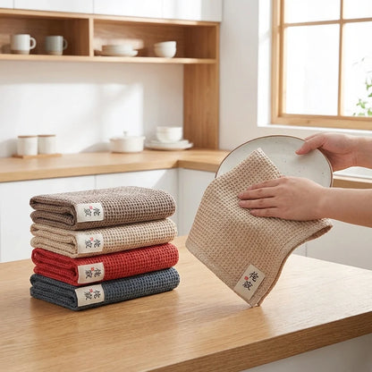 Kohana Sakura Waffle Weave Cotton Kitchen Towels, Japanese-Style Dish Cloths (4-Pack)