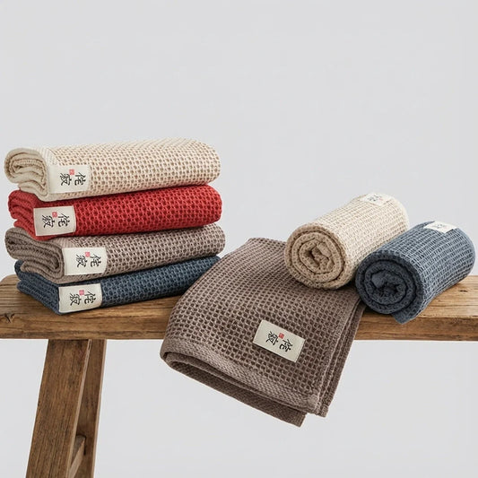 Kohana Sakura Waffle Weave Cotton Kitchen Towels, Japanese-Style Dish Cloths (4-Pack)