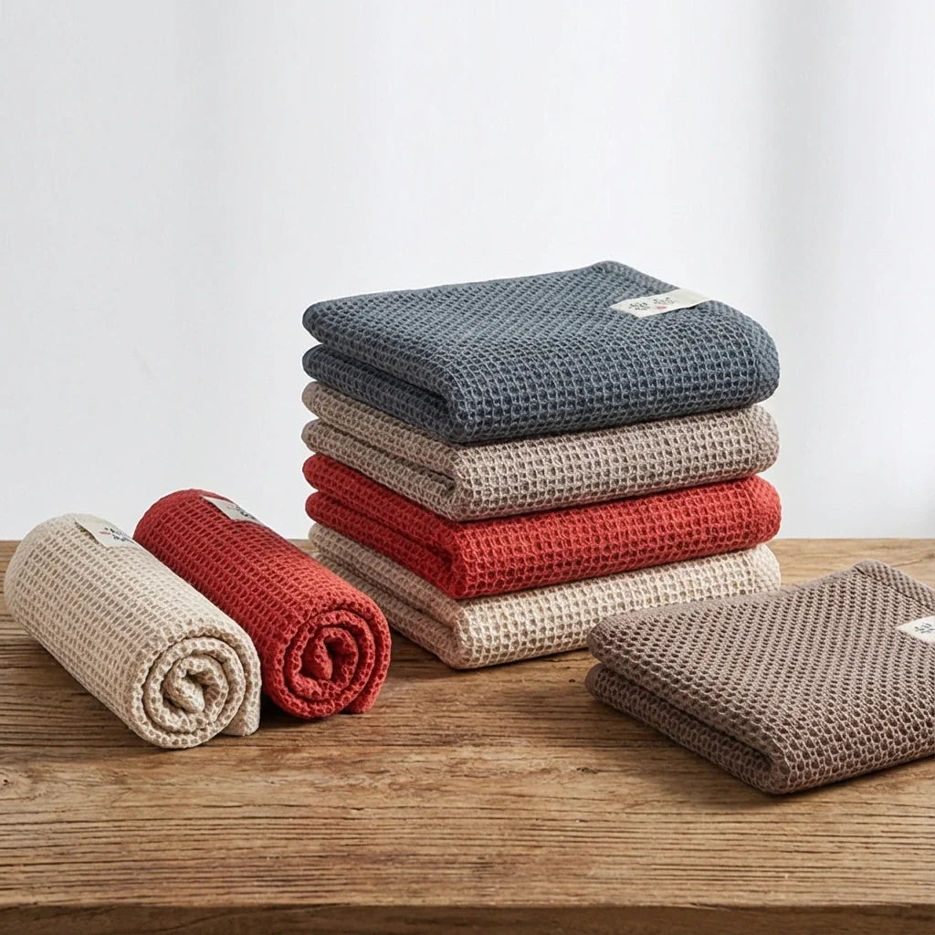 Kohana Sakura Waffle Weave Cotton Kitchen Towels, Japanese-Style Dish Cloths (4-Pack)
